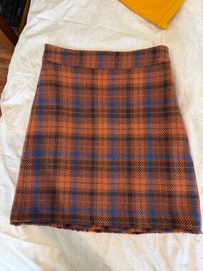 Ann Taylor Plaid Mini Skirt in Rust, Brown and Blue